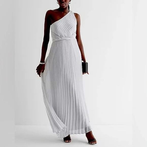 [Express] Oyster Mushroom Twist Front Pleated One-Shoulder Maxi Dress NWT Sz XL - Picture 1 of 12
